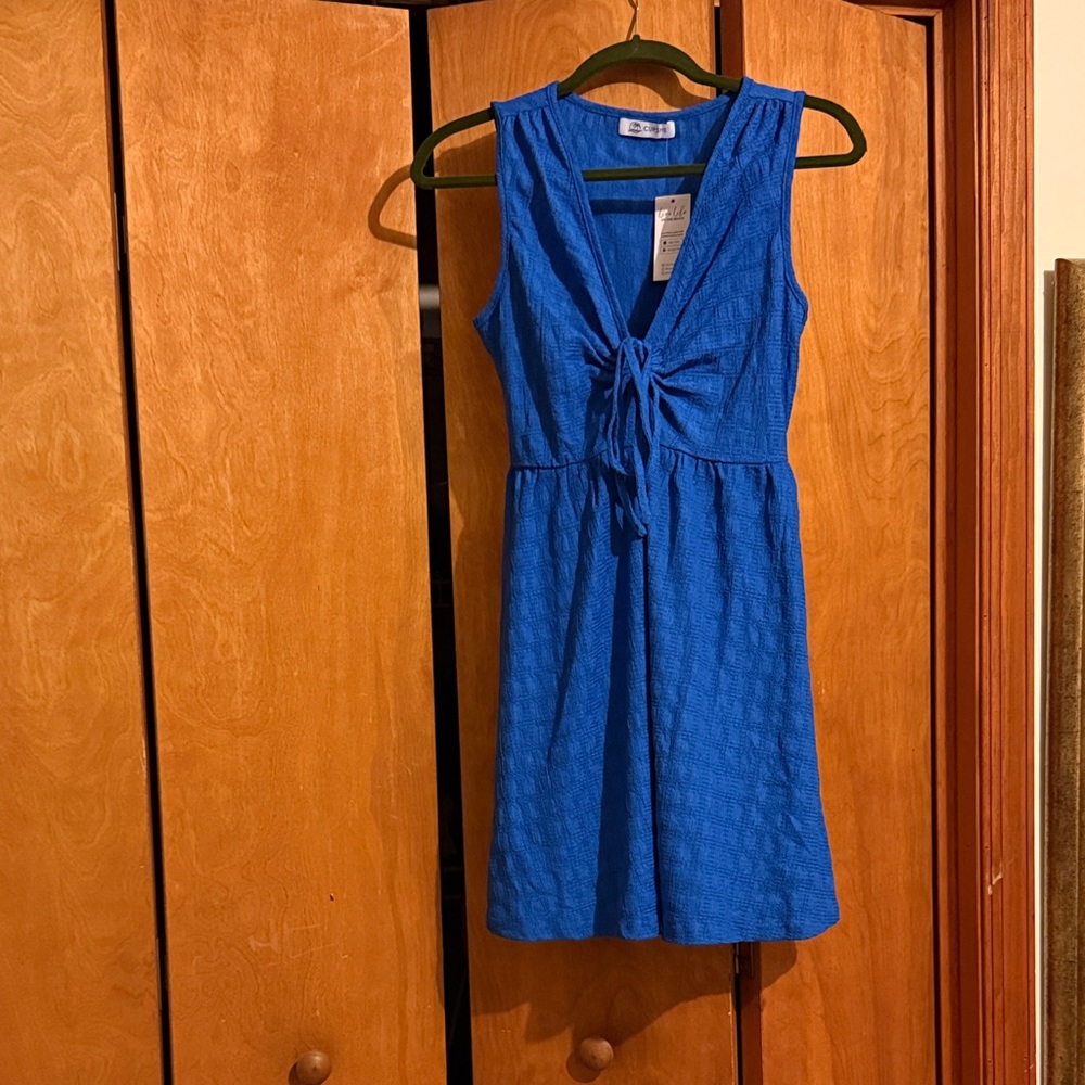 Bright Blue Sleeveless Tie-Front Dress Cupshe Medium